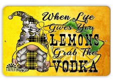 Gnome Sign Lemons Vodka funny metal tin wall art decor gift handmade lemonade picture