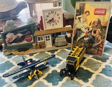 Vintage Coca-Cola Collection Lot Clock Station -Biplane Delivery Truck Tin Sign picture