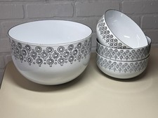 Vintage Set Of 4 MCM VEFA Merrill Ames Enamel White Black Lollipop Bowls 8”&5.5” picture
