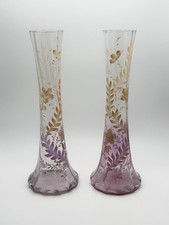 Pair of Antique Moser Karlsbad Bohemian Amethyst Glass Bud Vases c.1900 picture