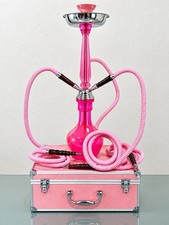 Pink Glass Hookah Set 3 Hose Tobacco Water Pipe w/ Matching Carrying Case picture