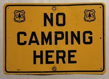 Vintage US Forest Service Sign No Camping Here Agriculture Original Park picture