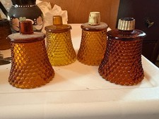 Lot of 4 Vintage Homco Amber Hobnail Peg Votive Cup Sconce Candle Holders picture