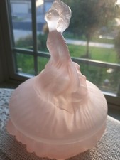Vintage Pink Frosted Powder Puff Box 