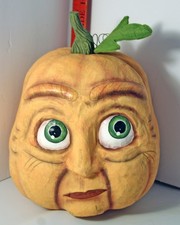 Grandin Road Paper Mache Halloween Lady Pumpkin Large Figure NIB picture