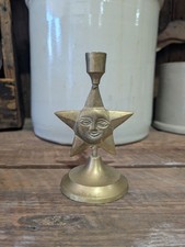 Unique Vintage Brass Candlestick Holder With Star Face (Hand Made) picture