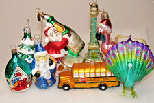 Lot VTG Modern Glass Figurine SANTA PEACOCK EIFFEL TOWER BUS Christmas Ornament picture