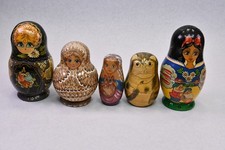 Vintage Soviet Russian Matryoshka Nesting Dolls Lot of 5 Zagorsk Hand Painted picture