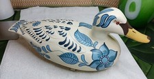 1983 Hand Painted Plastic Duck Decoy Signed Cottage Core Tole Art 14