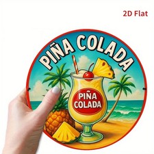 2D Flat, 1pc Cuban Freedom Cocktail Round Tin Metal Signs - Vibrant Pina Colada picture