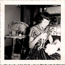 Vintage 1954 Bridal Shower Photo Woman Opening Gifts Black & White Snapshot picture
