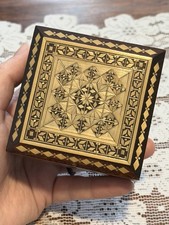 Russian Straw Inlaid Linden Wood Trinket Box picture
