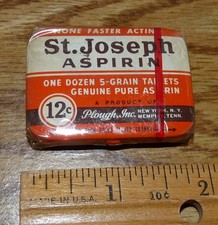 VINTAGE NOS COLLECTIBLE SEALED TIN ST. JOSEPH ASPIRIN PLOUGH INC 12c picture