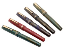 Set Of 5 Click Aristocrat Marble Fountain Pen 3in1 Ink Filling System Gold Trims picture