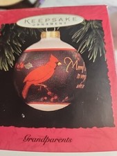 Hallmark Keepsake 1994 Grandparents Christmas Glass Ball Ornament Cardinal Holly picture