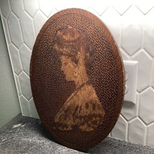 Vintage Art Nouveau Oval Wood Carved Pyrography Victorian Lady F. Werner & Sons picture