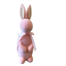 SPRING GATHERINGS 15in Pink Flocked Bunny With Faux Pearl Ears & Ribbon New picture