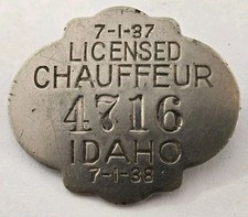 Vtg 1937-38 Licensed Chauffeur Idaho Pin Badge Brooch picture