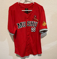 NWOT Disney Princess Mulan Mushu 98 Red Button Baseball Jersey Adult Size M picture