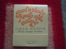 NOS VTG GOOD'N PLENTY FAMILY STYLE EATING-LANCASTER, PA UNSTRUCK MATCHBOOK 1.5