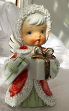 Vintage 1950s Christmas Shopper Girl Figurine Spaghetti Trim Presents  picture