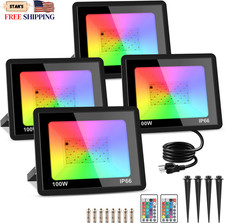 4 Pack 100W RGB LED Flood Lights 12000LM Color Changing Smart Flood... picture