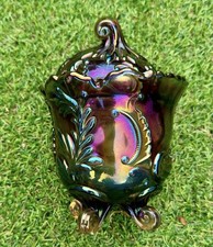 Gorgeous Imperial Glass Jar & Lid Dish Footed Smoke Carnival Glass Louis 14 picture