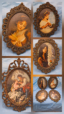 Action Ornate Victorian Gold Metal Oval Hanging Frame Set 7x5 Antique Brass picture