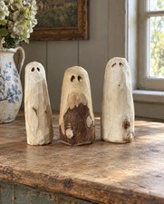 Set of 3 Artisan Handmade Carved Wood Halloween York Ghost Merchants Figurines picture