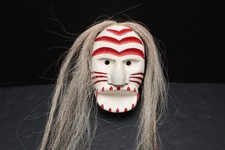 IROQUOIS NATION VTG WHITE NATIVE AMERICAN HAND CARVED WOOD MINIATURE MASK W HAIR picture