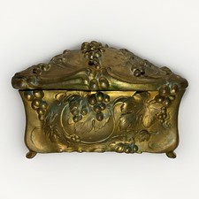 Antique Art Nouveau Jewelry Casket Grapes Gilt Metal Jennings Brothers JB 192 picture