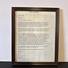 Clive Barker Signed Framed Letter to a Member of 