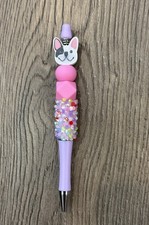 Handmade French Bulldog Beaded Pen Pink Purple Glitter Silicone Beads picture