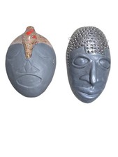 Vintage 1966 MCM Abstract Masks Pair of Signed Local Art Wall Sculptures Retro picture