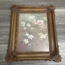 Vintage Homco Home Interior Floral Picture Syroco Wood Look Flowers 22