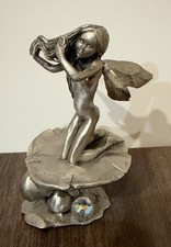 Vtg 1988 Rawcliffe Pewter Water Fairy Pixie on Mushroom w Crystal Ball 4” Signed picture