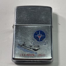 Vintage 1982 USS Inchon LPH-12 Military Ship Chrome Zippo Lighter picture