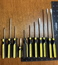 11 Pieces Vintage Stanley USA Yellow & Black Screwdrivers Flat Phillips  picture