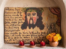 El Divino Rostro 1952 Mexican Ex Voto Retablo Spider Bite 11.5 in picture
