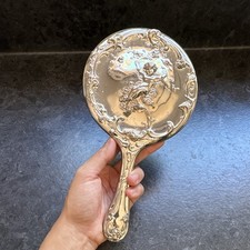 Vintage 1940s Cherub Hand Mirror | Romantic Art Nouveau Angel Decor picture