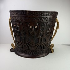Antique Borneo Dayak Carved Wood Baby Carrier w Toothed Human Design picture