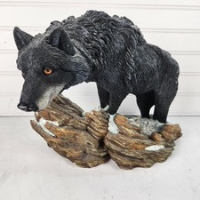 Black Wolf Figurine Statue Wildlife Animal Decor Howling Hunter Collectible picture