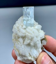 90gram Natural Aquamarine Crystal Perched Albite Matrix Combine Mica picture