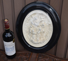 Antique Large Meerschaum bas relief convex globe plaque descent cross signed picture
