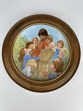 Vintage Wood Framed Collector Plate Jesus Little Children Come To Me Religious  picture