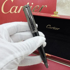SALE Cartier Black Silver Ballpoint Pen Luxury Executive Writing Gift Box New picture