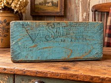 Antique Stafford's Ink Wooden Dovetailed Crate Wood Box Old Green Paint picture