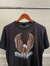 Vintage 80s Harley -Davidson Black 3D Emblem Eagle Graphic T-Shirt Virginia picture