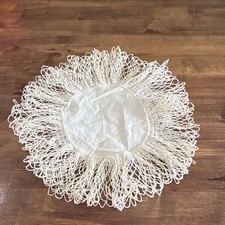 Vintage Round Linen Doily White Cream Hand Crocheted Loopy Fluted Ruffle Edge picture