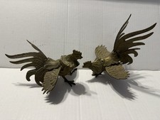 Vintage Pair of Brass Fighting Cocks -Roosters MCM Figures w/ patina picture